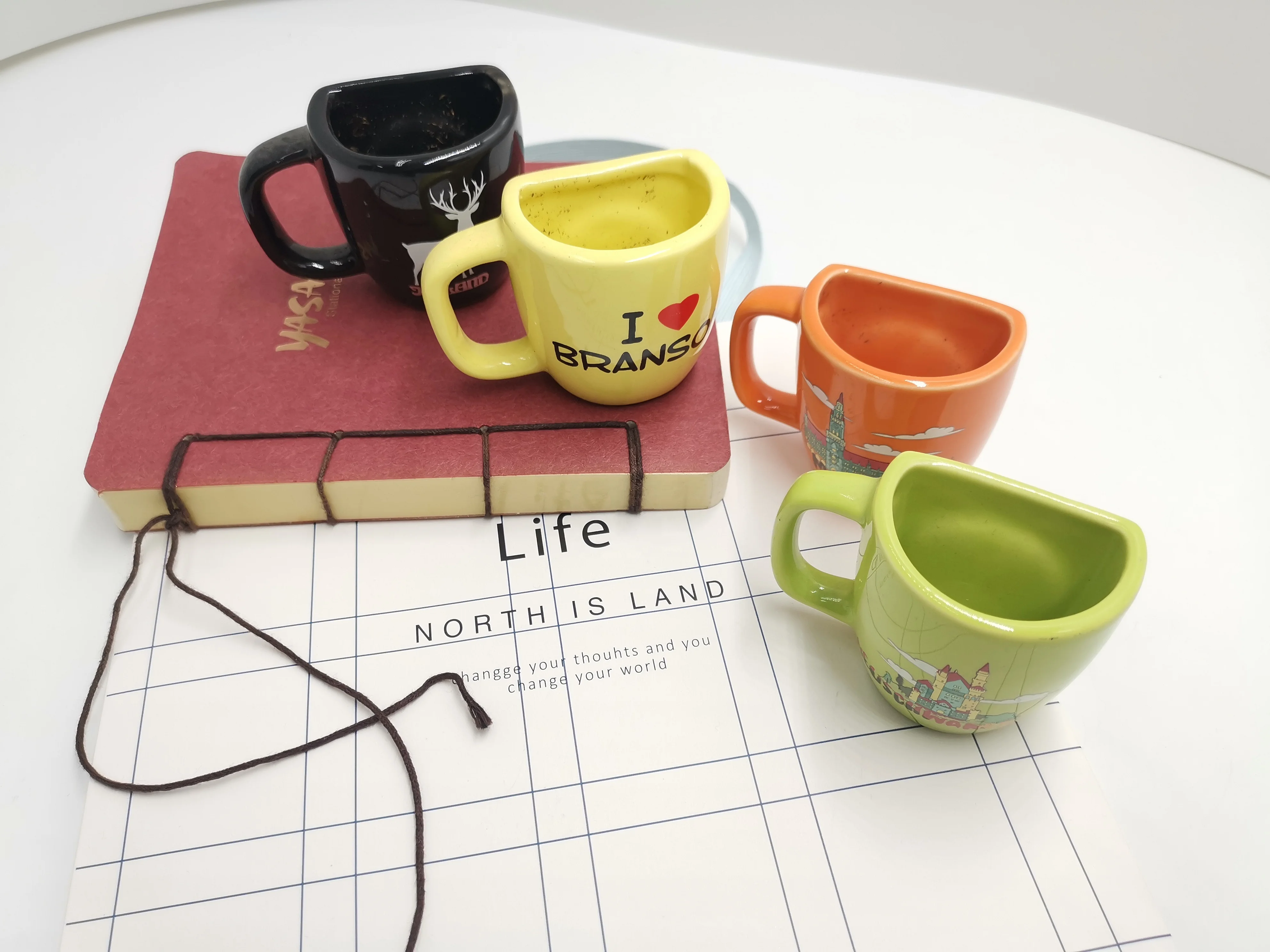 Customized Creative Design pot can Grow Plant Magnetic Ceramic  printing design mini flower pot half cup ceramic fridge magnet