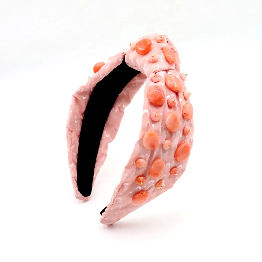 hand sewn irregular beads pink women luxury designer bling beaded furry headband for women