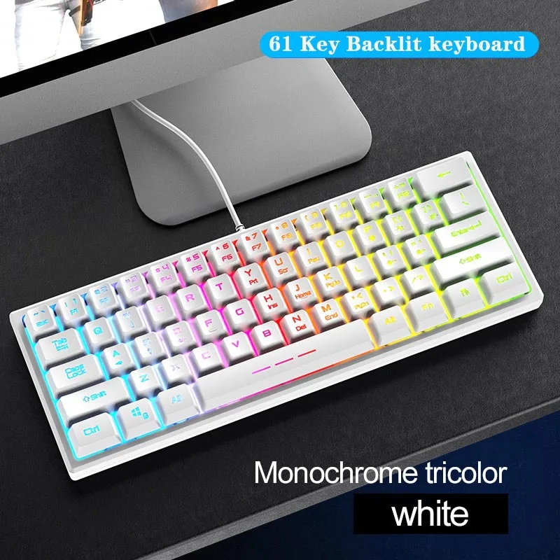 Проводной 61-ключ мембранная клавиатура Беспроводная игровая RGB Световой настольный компьютер портативный Механическая игровая клавиатура