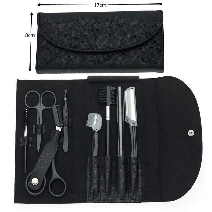 8pcs stainless steel black eyebrow scissors trimmer tweezers set eyebrow tools set