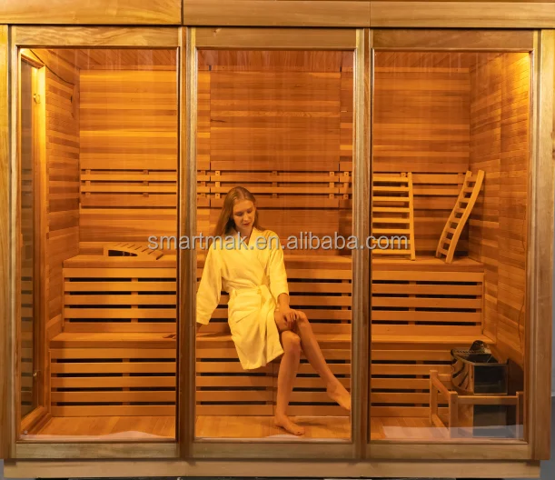 Canadian Hemlock Red Cedar Modern Box Outdoor Sauna Room For 6 Person