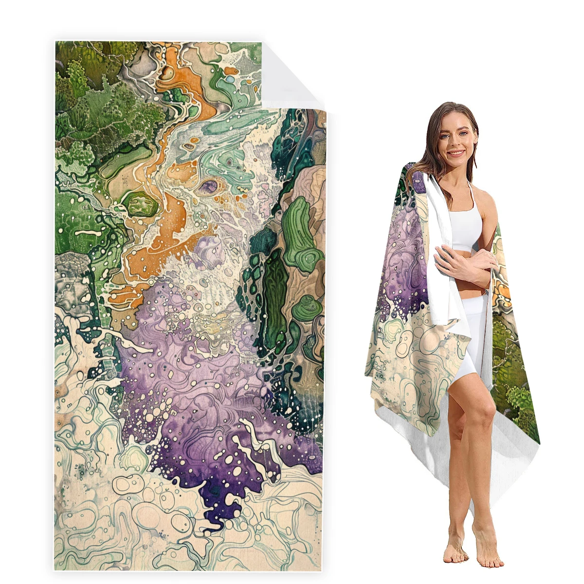 Enamel Painting Beach Towel Customize Logo Size Micro Fibre Travel Sport Gym With Eva Case Microfiber Towels