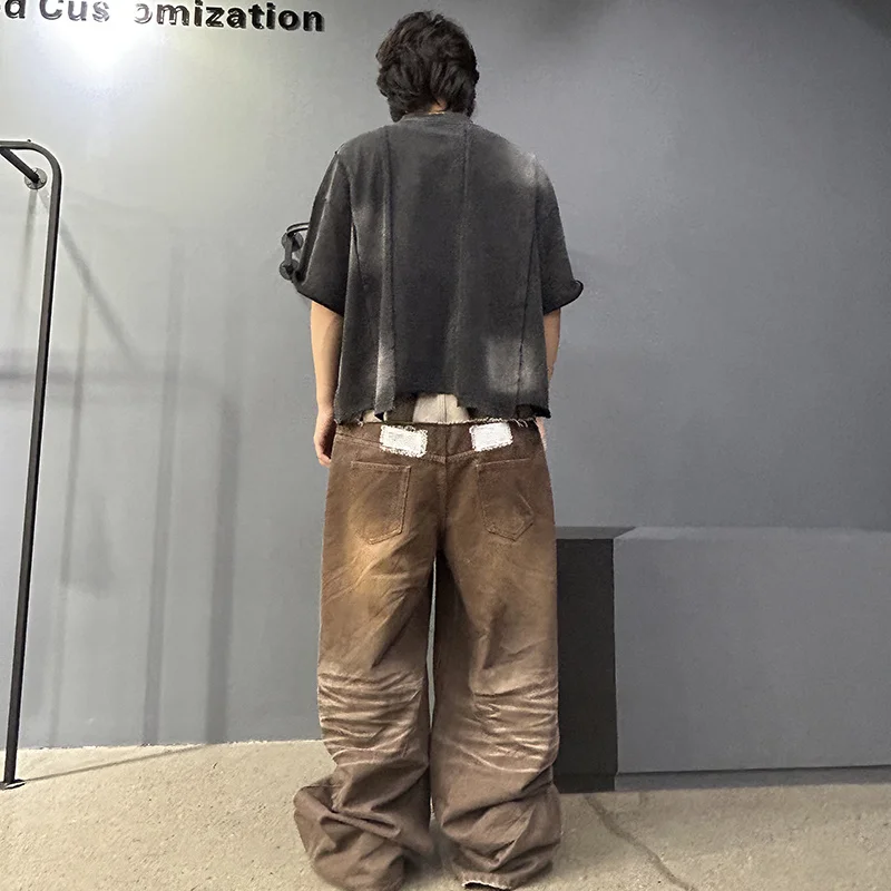 Manufacturer Acid Wash Vintage Wide Leg Jeans Oversized Distressed Baggy Denim Pants Custom Double Waist Flared Jeans for Men