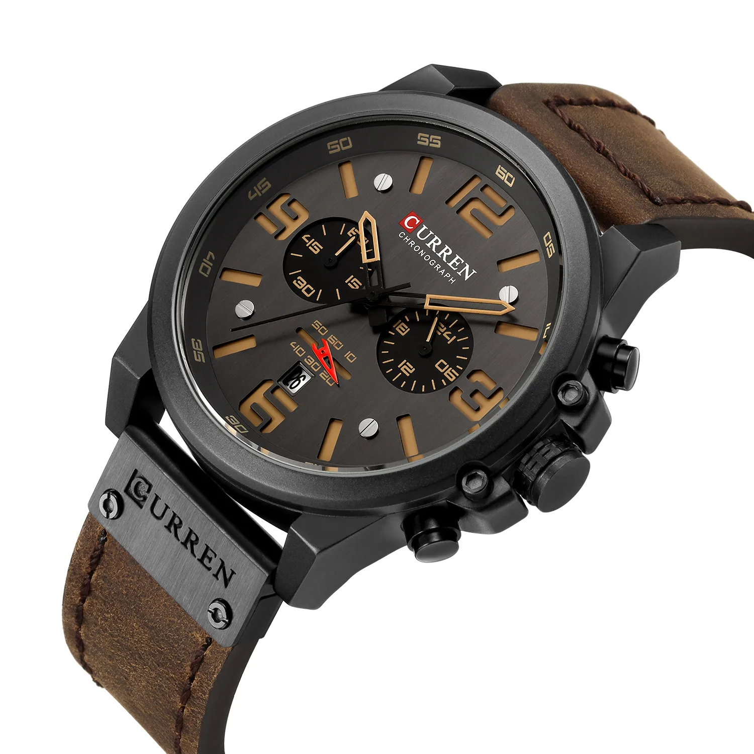 CURREN 8314 Men Casual Watch Day Chronograph 24 Hours Display Leather Strap Quartz Watch
