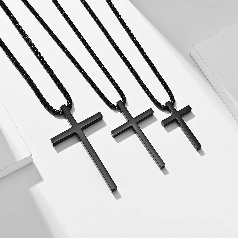 Style Simple Titanium Steel Cross Necklace Glossy Niche Personality Men And Women Wear With Stainless Steel Sweater Chain