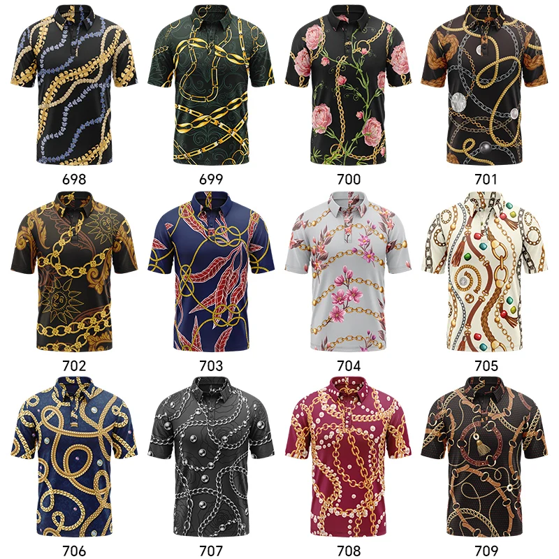 Custom logo 88% polyester 12% spandex pattern print sublimation quick dry slim fit knit golf t-shirts for men