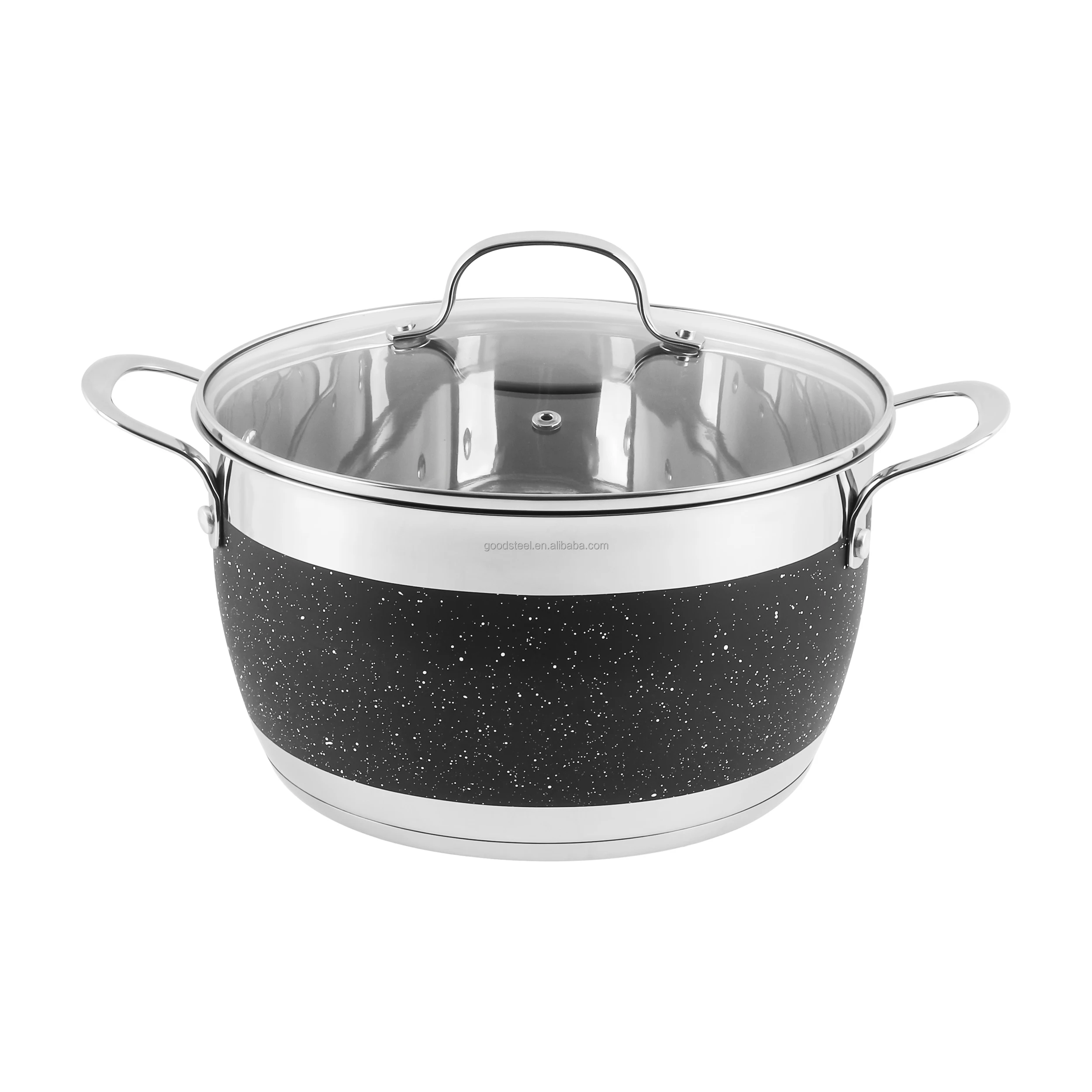 Hot selling 8-Piece Marble Painted Stainless Steel Cookware Set East Europe Design Iron Glass Metal Cooking Pot Collection