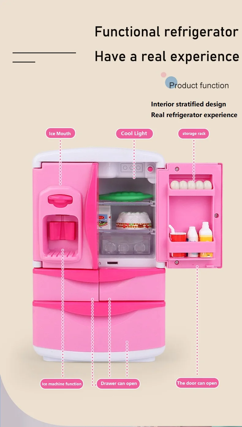 Eternal Kitchen Toy Set Dress Up  Mini Simulation Pink Refrigerator With Light Up And Music Plastic Set Kids Play Kitchen Toys