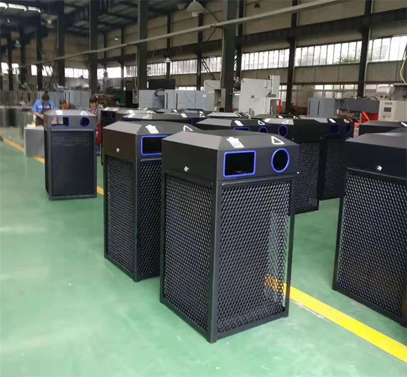 outdoor big steel wire garbage container trash can outside park street rectangular metal waste bin commercial recycling dustbin