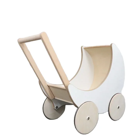 4 Wheels Baby Wooden Stroller Walker Cart Toy for Infant Newborn Push Pull Wagon Cart, EN71 No.4306