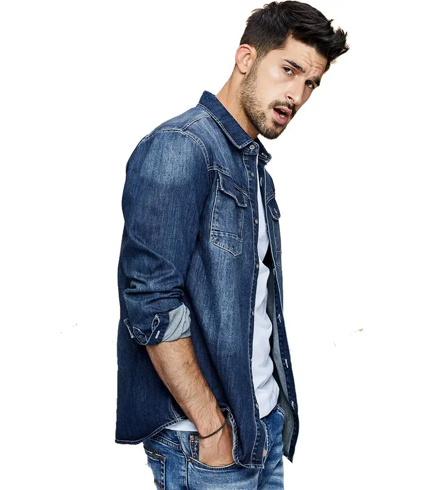 Wholesale cowboy long sleeve denim shirt casual shirt men