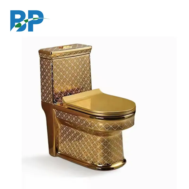 golden sanitary wares one piece  siphonic  gold ceramic toilet for hotel
