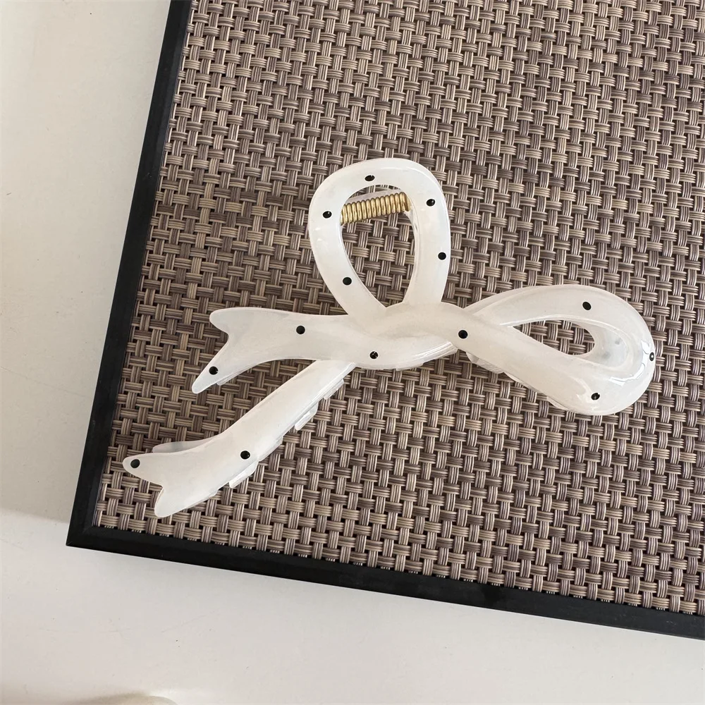 Japanese Style White Color Black Dot Printed Plastic Hair Claw Clip Fancy Large Hair Clips for Thick Hair Girls