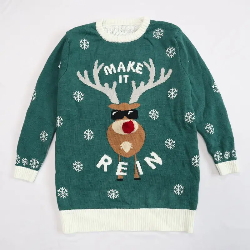 
2021 ugly Christmas knit sweater funny Characters embroidery and pompom,ribbons Christmas cardigan and winter thick pullover 