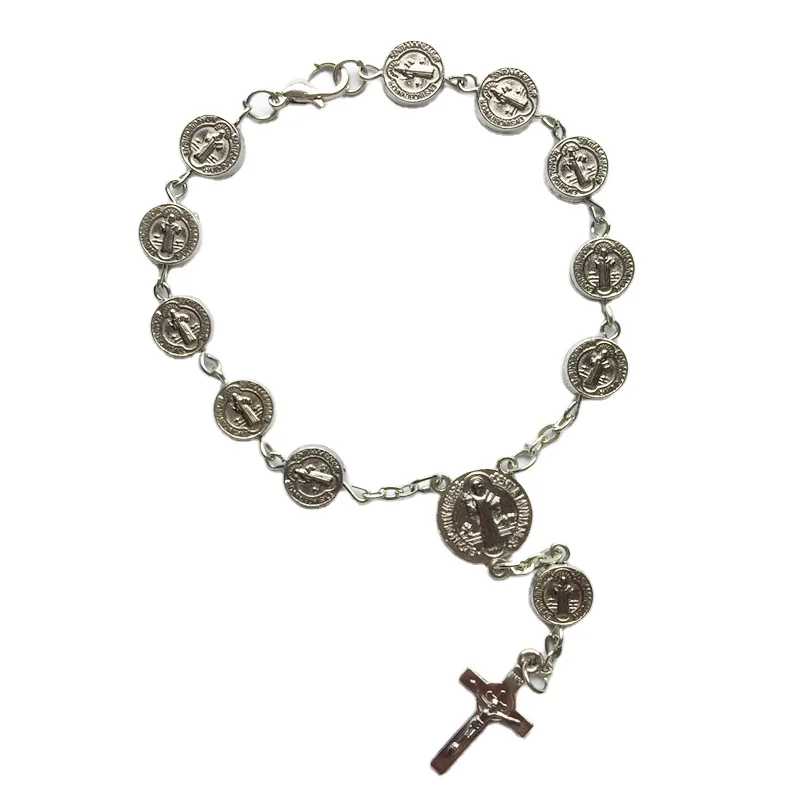 metal alloy round beads religious bracelets cathlolic benedict rosary bracelet