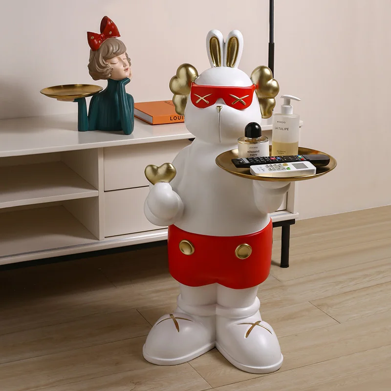Novel fashion trend four ears bear than heart storage decoration large floor decoration animal tray home decoration