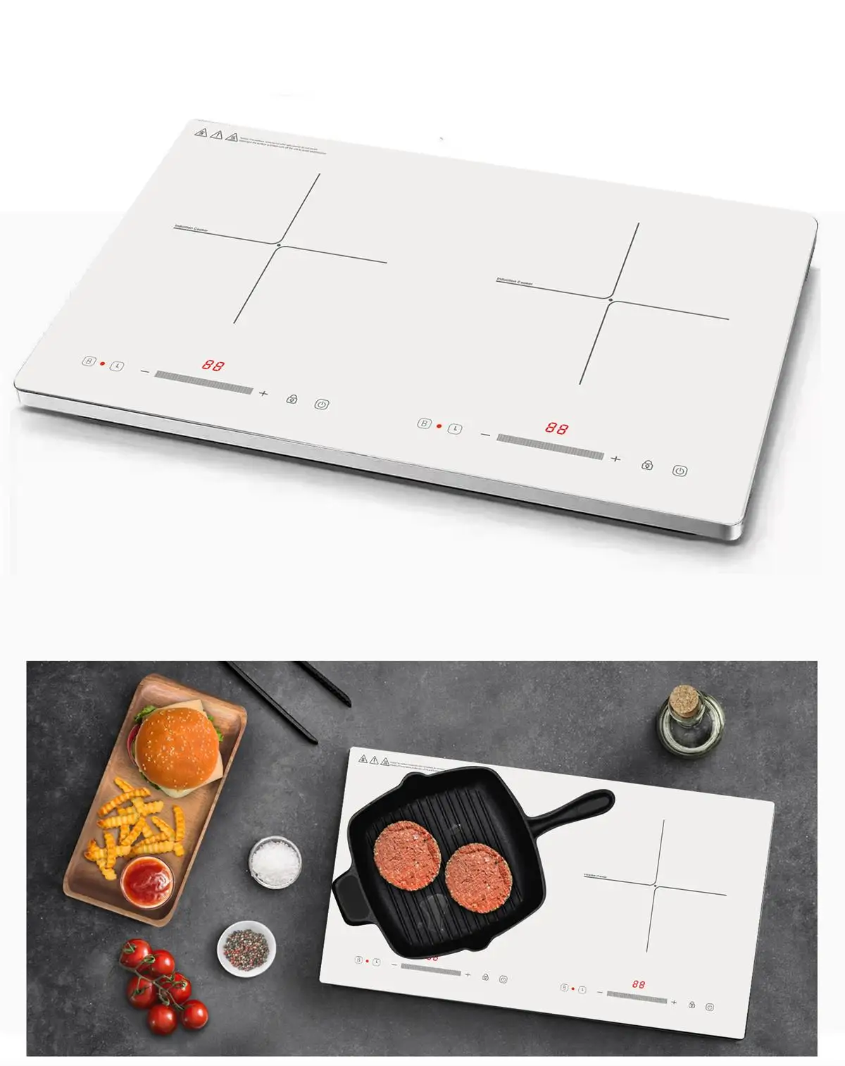 Double uction Stove Top 2 Burners Electric Cooktops With 9 Power Levels, Sensor Touch, Timer, Safety Lock, Ceramic Glass