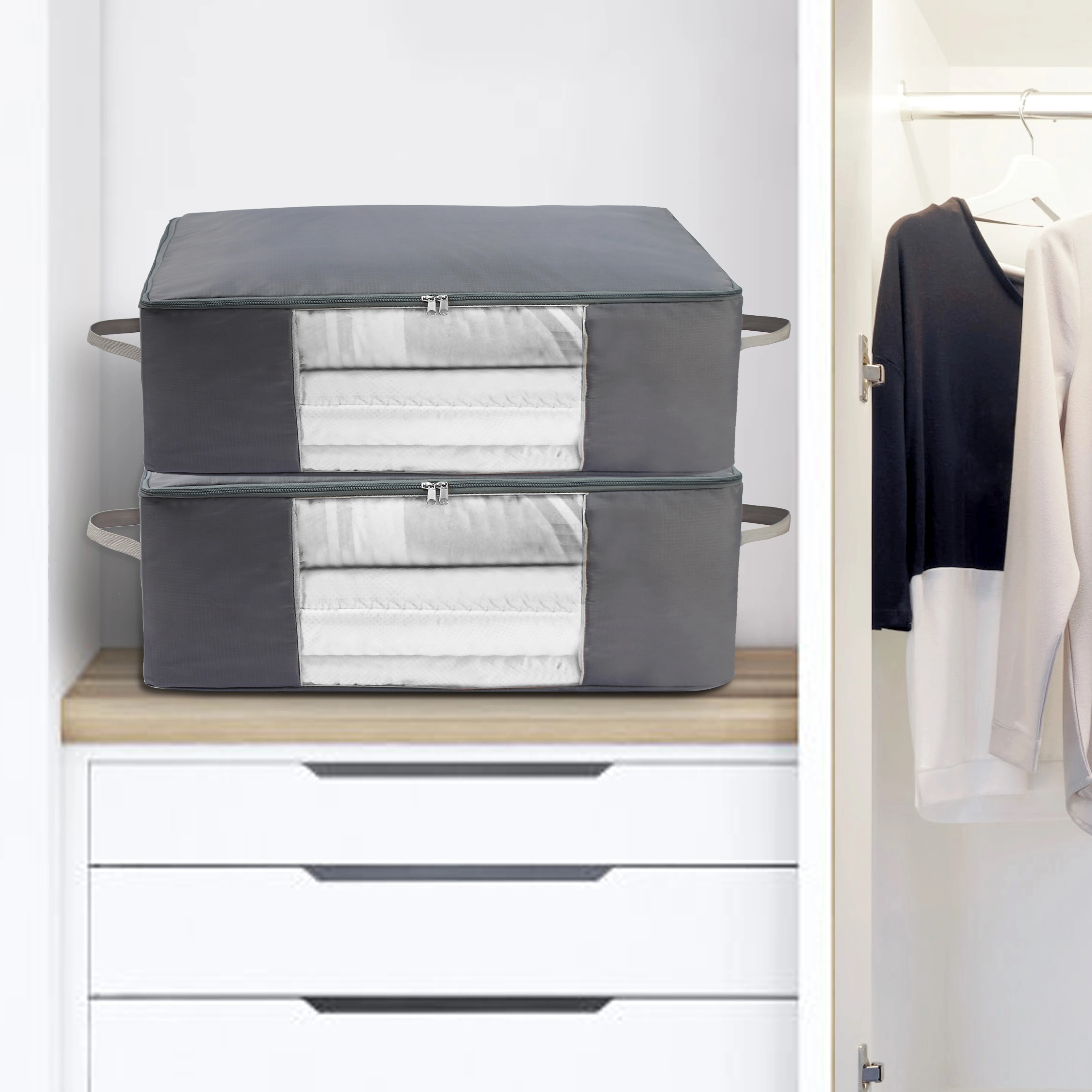 Бесплатный образец, складной прочный органайзер из ткани Оксфорд для хранения одеял, одежды, Сумка с окошком из ПВХ