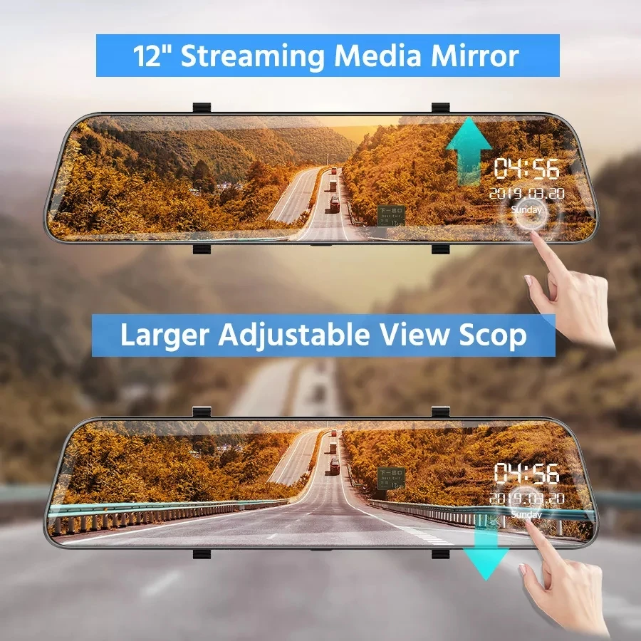 12 дюймовое зеркало заднего вида с 2K Car DVR потоковый медиа-Dash Cam 1440P спереди и сзади Двойной Автомобильный видеорегистратор