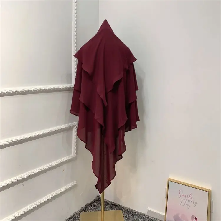 2023 Casual Fashion Islamic Arab Middle East Turk Scarf Three Layers Pure Color Female Shawl Hijab Headscarf