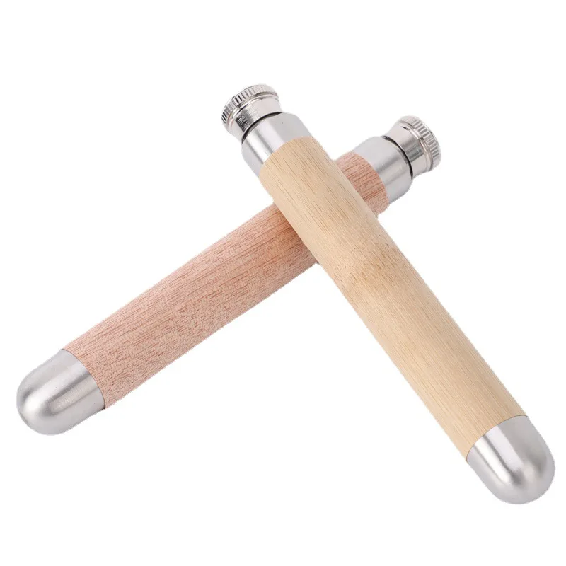 Slim Small Capacity Hip Flask Wood-clad Custom Stainless steel easy to drink Mini Cigar-shaped hip flask for Travel Working