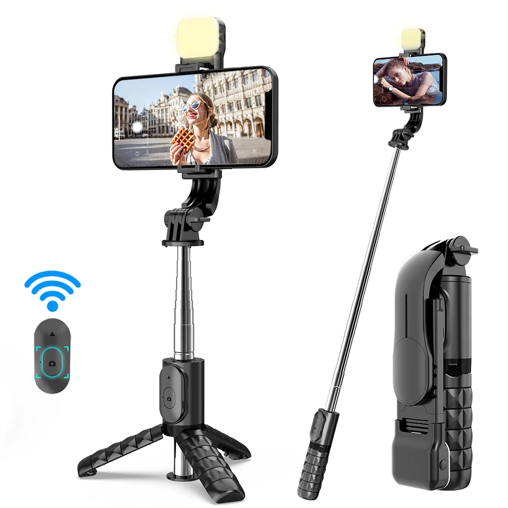 CYKE Compact Wireless Flexible Selfie Stick Rotating Tripod Bluetooth Remote Control Selfie Stick Led Light  For Phone Q11s