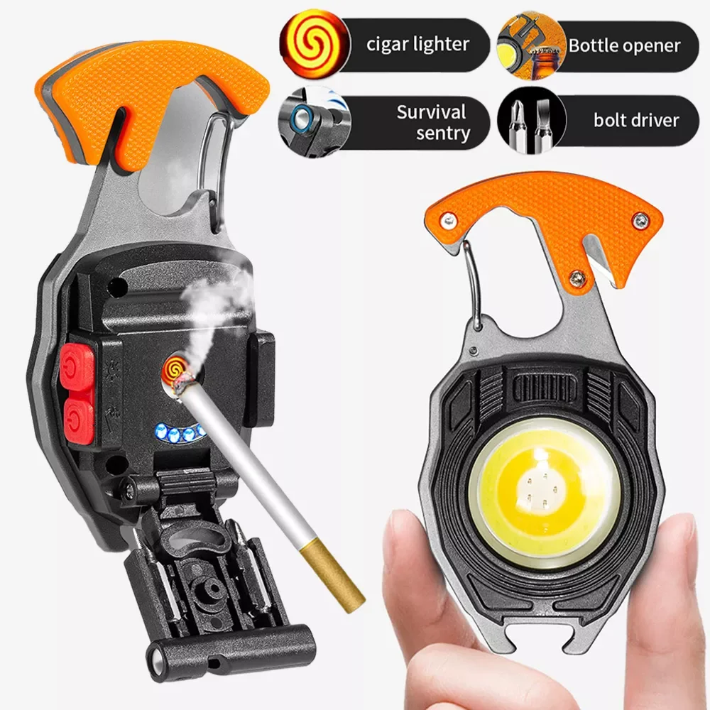 Mini Rechargeable Led Flashlight Keychain Self defense Lighter Torch Lantern Magnet With Lighter Camping Work Light