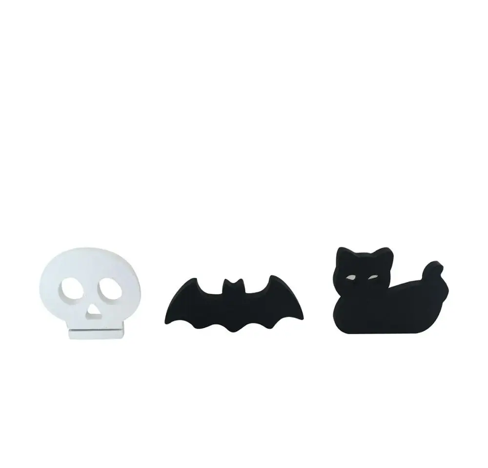 Customized wooden crafts Halloween skulls,bats and black cat desk decoration ,garden DIY Hallowmas decorate pots,trays