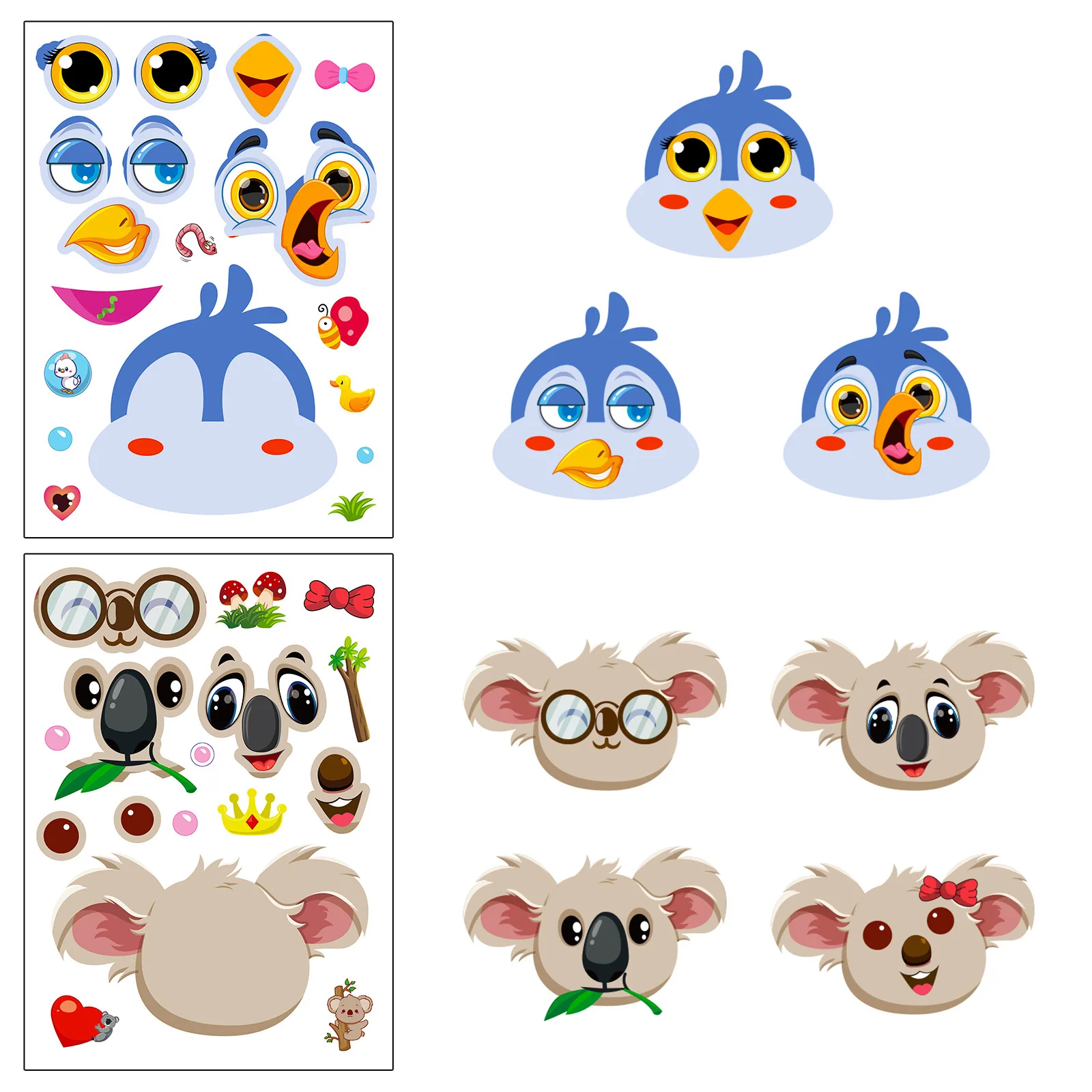6 sheets/pack small animal stickers for children educational creative puzzle face-changing stickers