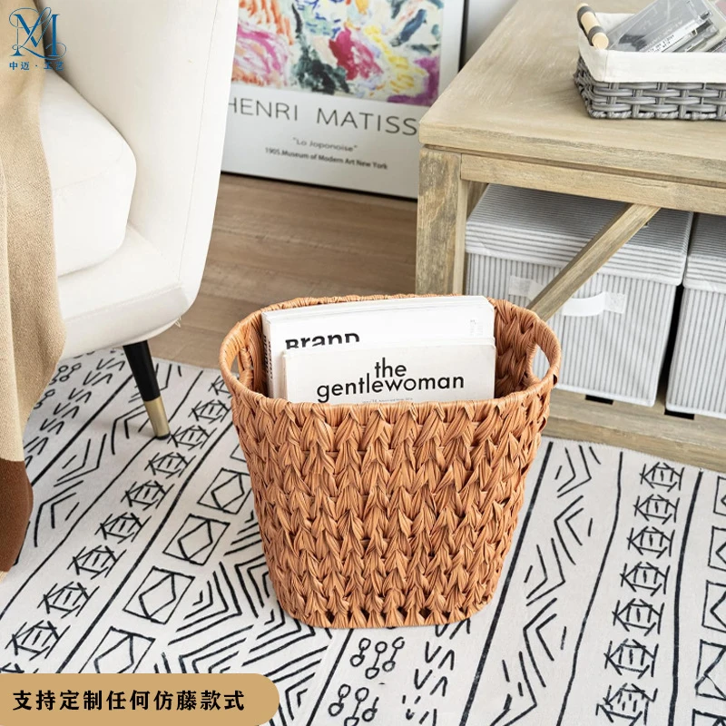 Foreign trade wholesale  rattan plastic woven waste paper basket Bathroom toilet garbage disposal bedroom wicker basket