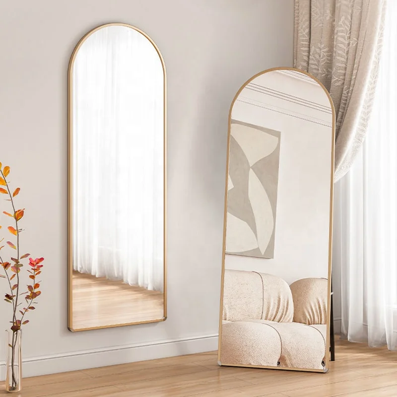 Large Full-Length Stand-Up Glass Mirror with  Aluminium Frame Decorative Black Square Frame for Bedroom Oval & Square