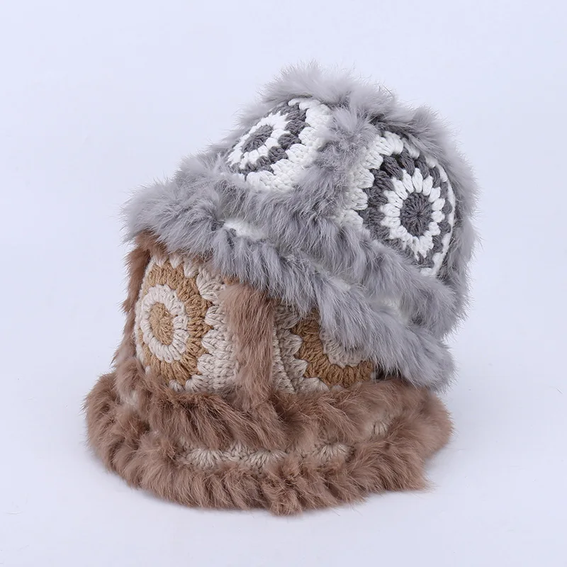 2022 Hot Sale Pure Handmade Woolen Knitted Fur Rising Lion Bucket Hat Tiger Head Hat