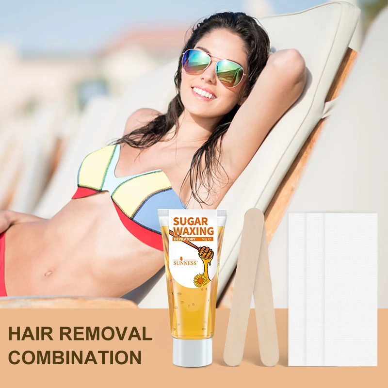 Sunness Hair Removal Sugar Wax Kit 100% Organic Cold Sugar Wax For Legs Arms Depilatory Wax