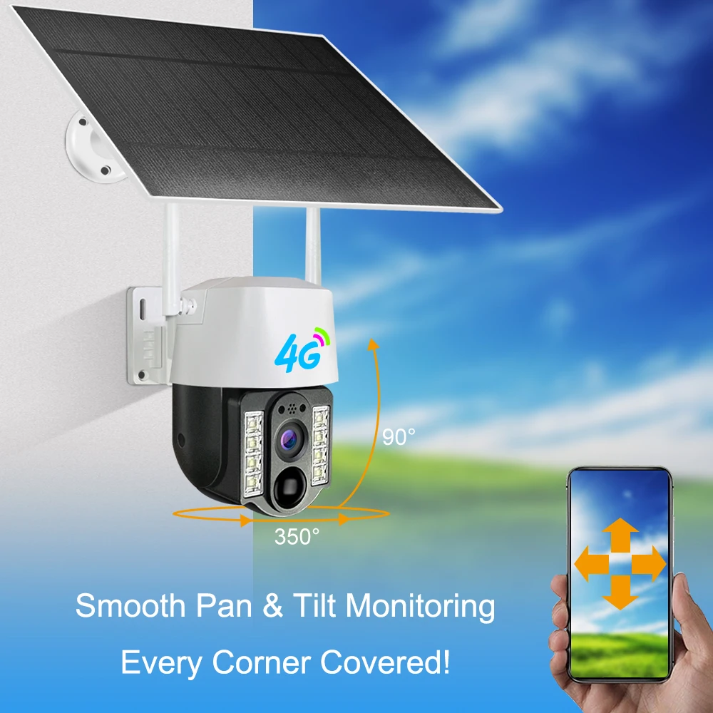 New V380 Wireless Outdoor IP66 1080P Solar Battery Powered Camera H.265 Solar Power CCTV IP PTZ 4G Solar Camera