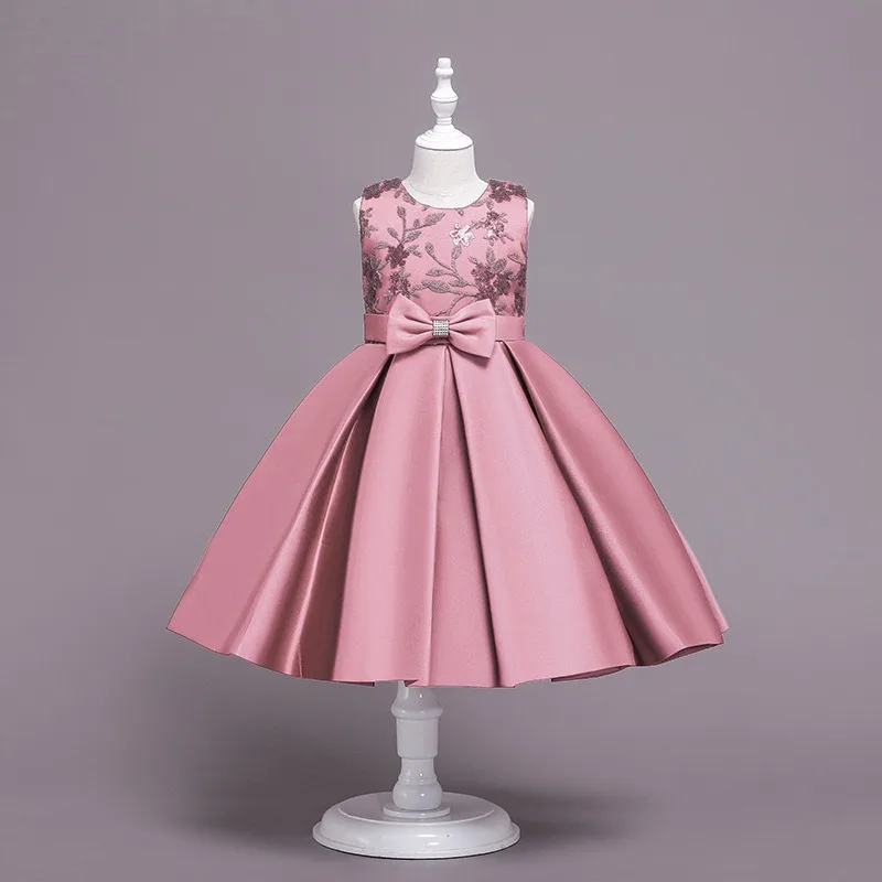 100-150 girl birthday dresses flower embroider elegant sleeveless zipper teenage 6-11T formal style children dresses girl party