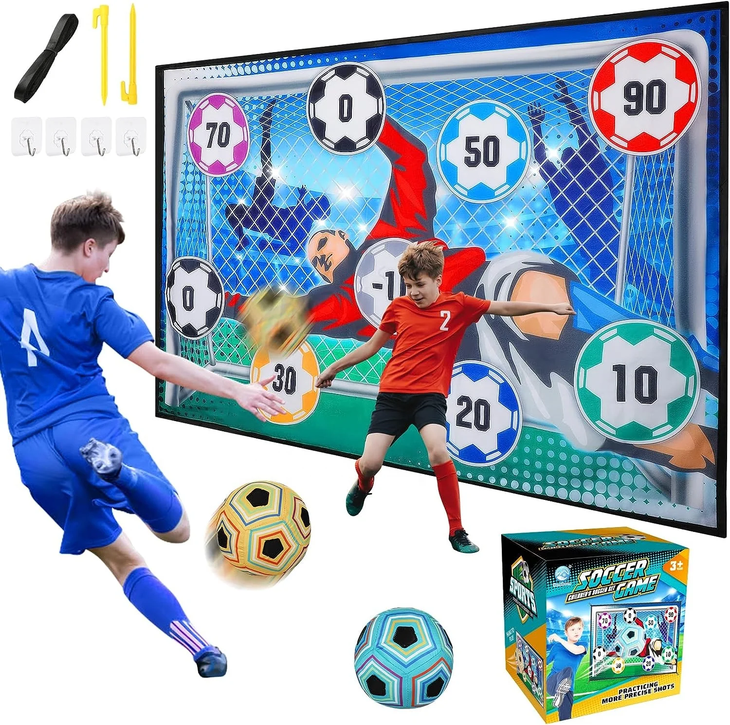 Indoor Outdoor Backyard Toss Goal Ball Game Set Sticky Balls Soccer Board Games With 2 Soccers & Target Mat