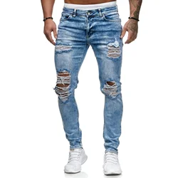 Wholesale custom mens cotton ripped pants distressed stylish designer skinny homme fit slim  man stretch denim jeans for men