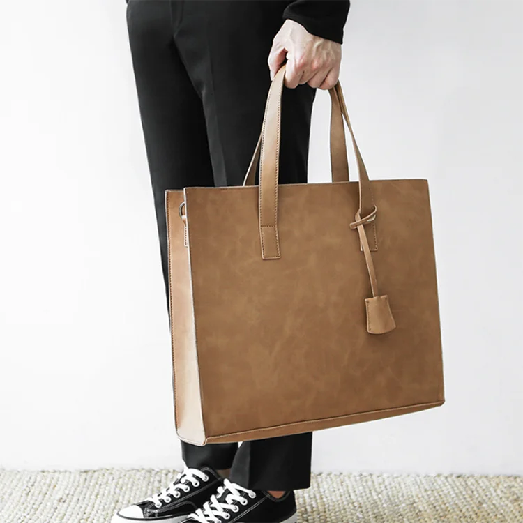 Custom Logo Brown Pu Shoulder Crossbody Bag New Designer Luxury Classic Business Men Ladies Tote Handbags