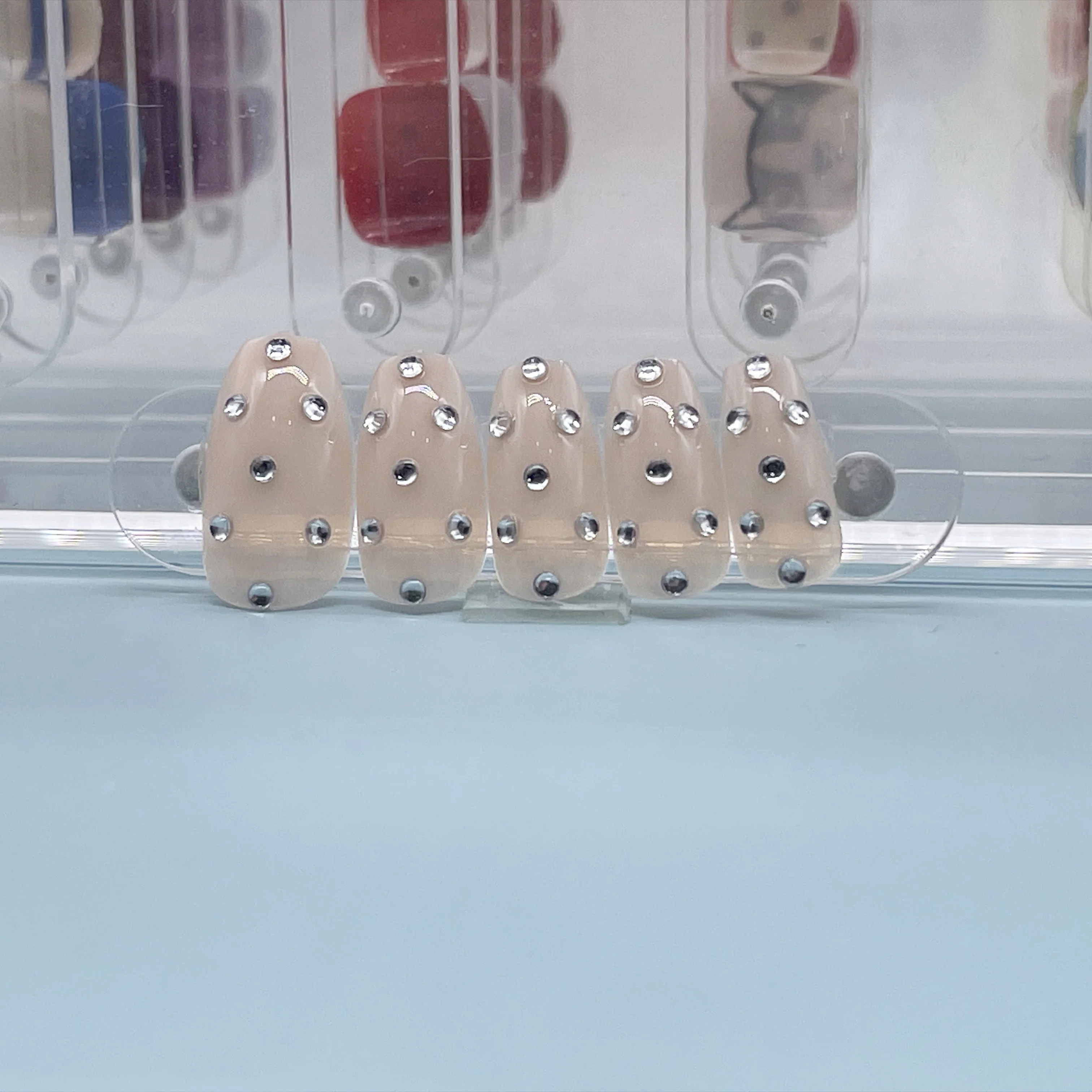 New arrive 24pcs waterproof reusalble peachbuff color coffin shape nail tips for nail art manicure