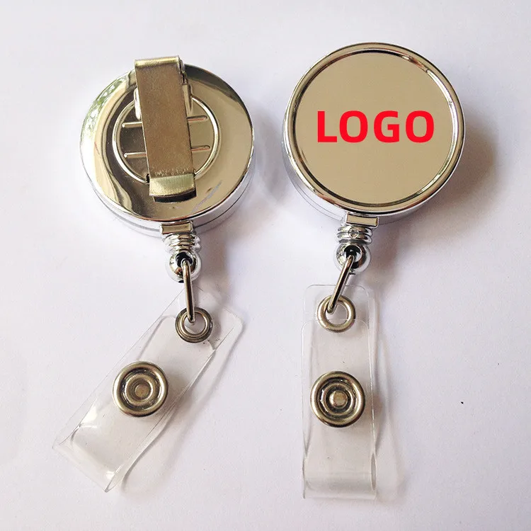 Hot Sale Custom Logo Retractable Reel Silver Metal ID Badge Holder With Clip Novelty Metal Badge Reel