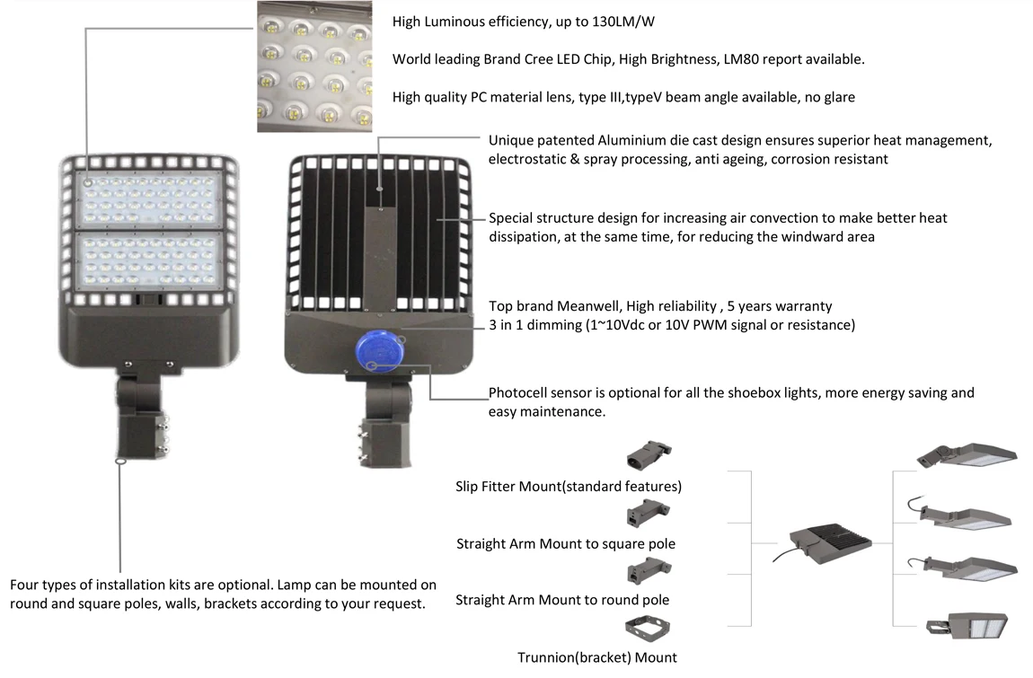 Parking lot with high lumen efficiency module street lamp 100w/200w/300w led shoebox light