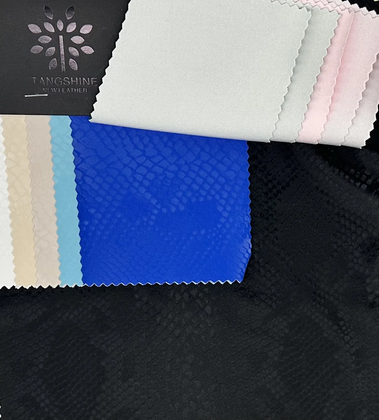 Manufacturer Tangcai 2023 Latest Fashion 4 Way Stretch Leather Snake Grain PU Leather Fabric for Garment and Skirt
