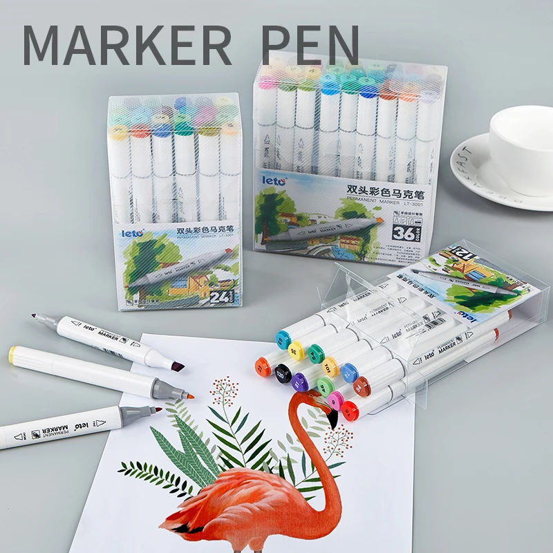 Double Headed Color Marker Refillable Non Bleeding Oil Based Pen for Drawing Doodling Marking and Outlining 12/24/36/48/60 Color