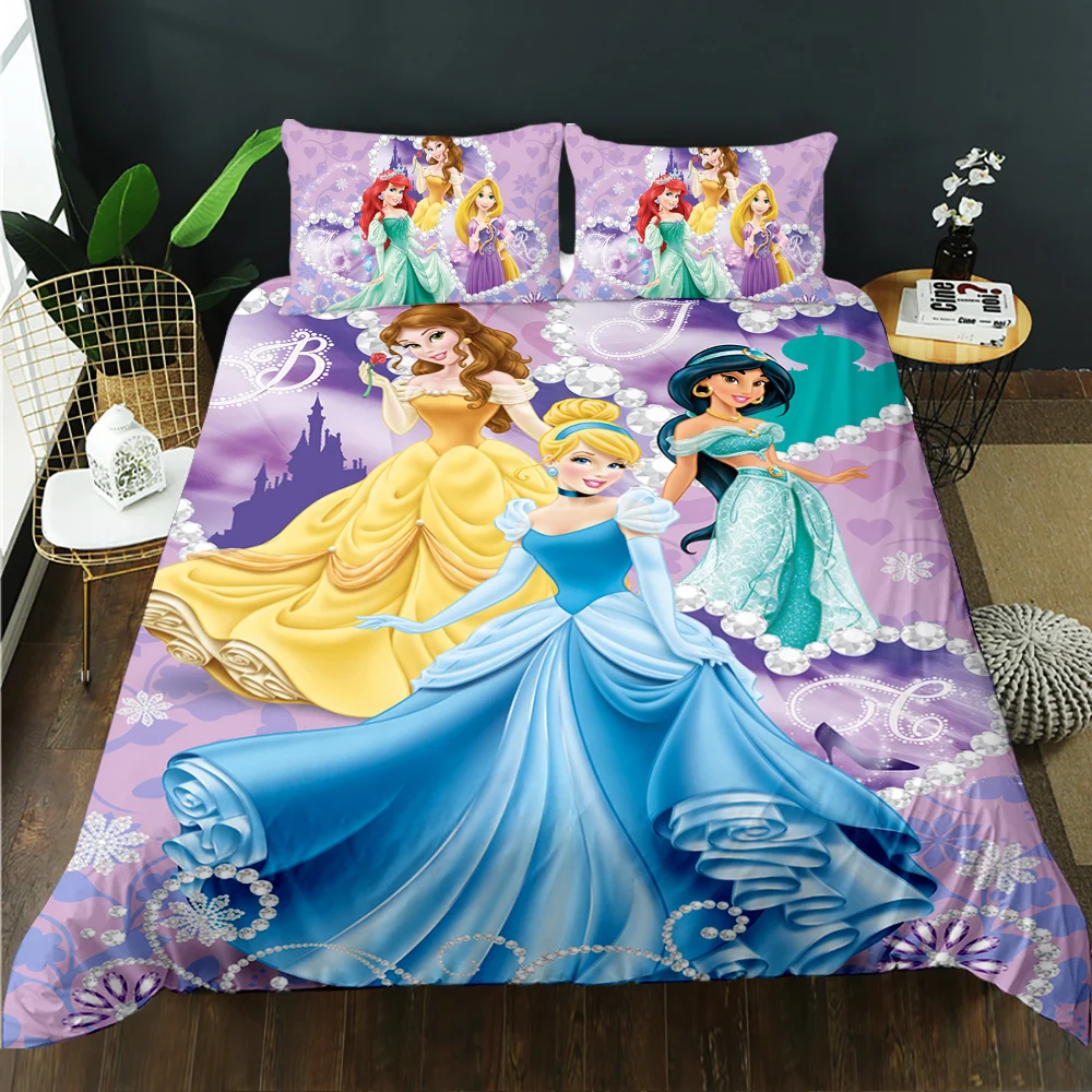 Red 3D printing three Princess duvet cover bedroom can customize beautiful Bedding Set