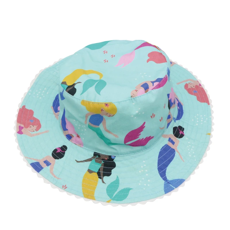 Forlynn FL-BK049 Mermaid pattern Printed Custom Duplex Prints Cotton Foldaway Bucket Hat For Children
