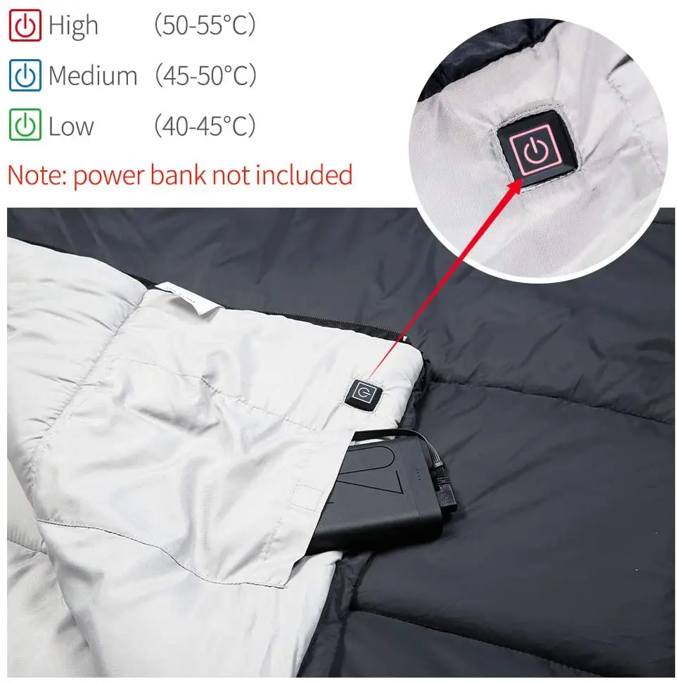 
Heated Sleeping Bag 5pcs Multi USB Power Support Heating Pads,Operated with Battery Power Bank or Other USB Power Supply, 