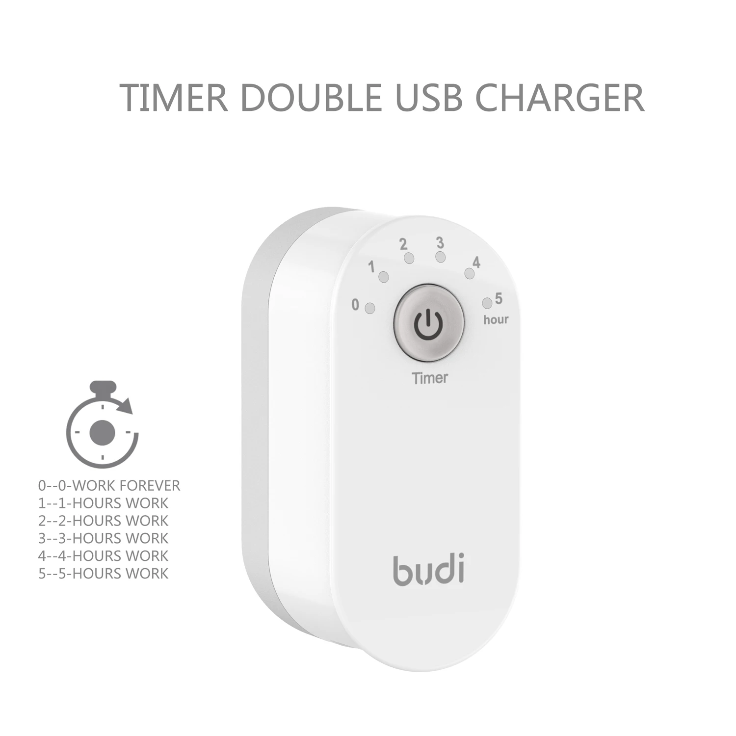 
Multi phone travel charger Led indicated 5v2.4a dual usb charger Timer 1 to 5H on/off time switching auto shut off power adapter 
