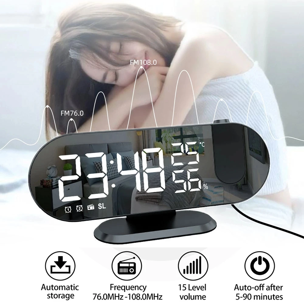 2022 New Led Smart Electronic Desk Desk Desk Led Laser Ceiling Digital Projection Alarm Clock With Radio And Weather Station