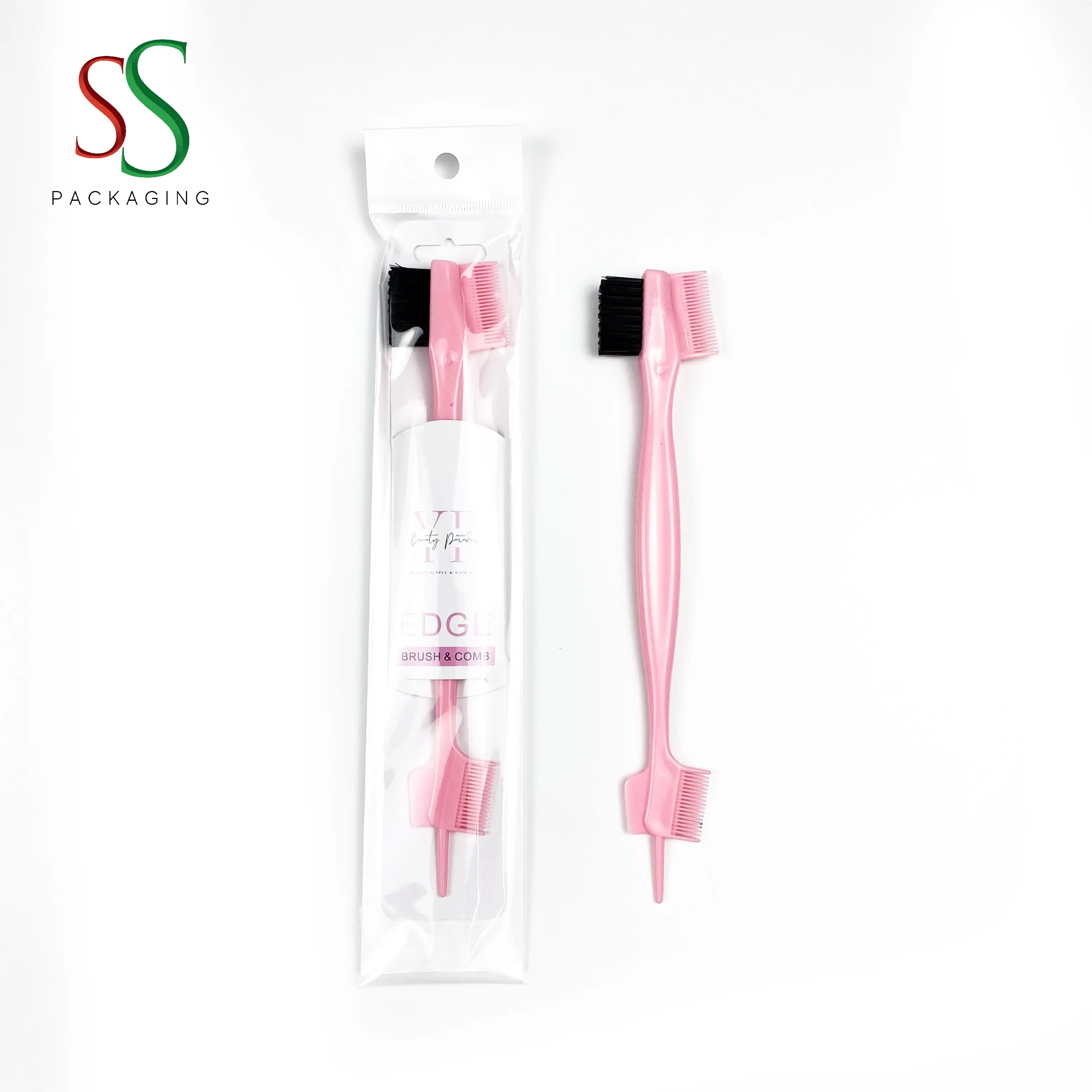 SS Hair Packaging Colorful Edge Control Brush Wholesale 3 in 1 Edge Brush