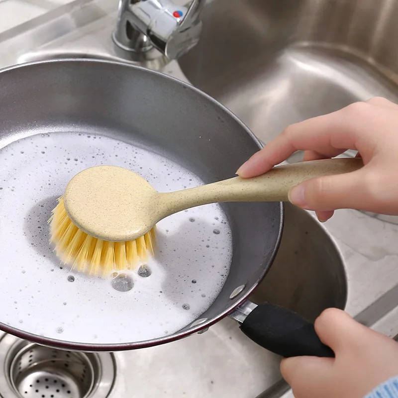 Customized Eco Friendly Long Handle Decontamination Pot Brush Grease Wash Dishes With Handle Pot Brush Kitchen Cleaning Brush